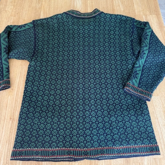 Vintage Nordstrikk womens cardigan jacket virgin wool green navy pewter clasp L - Picture 9 of 10